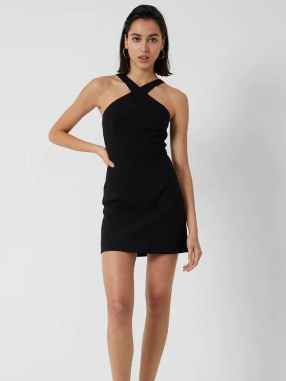 French Connection Black Halter Cross-Back Zipper Mini Dress Sz 8